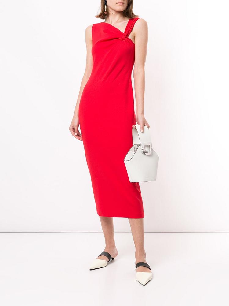 Red Women's Armani Emporio Asymmetric Neck Fitted Dress | BCUL3W5