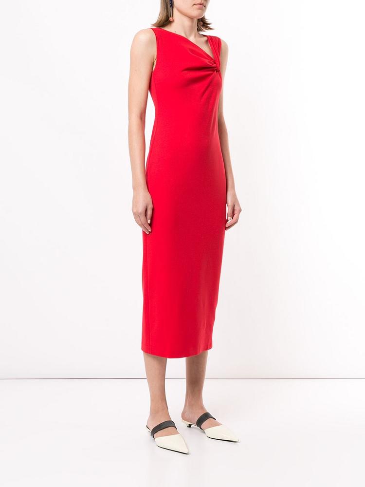 Red Women's Armani Emporio Asymmetric Neck Fitted Dress | BCUL3W5