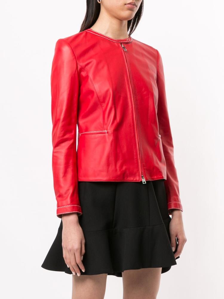 Red Women's Armani Emporio Band Collar Jackets | 0SAZTZJ