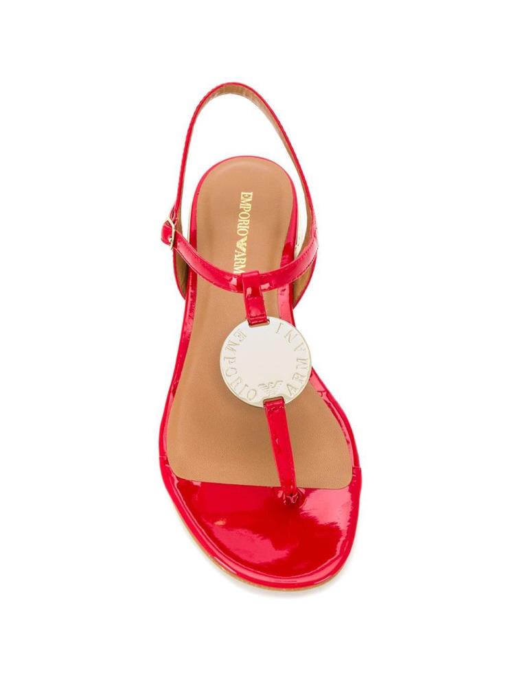 Red Women's Armani Emporio Logo Charm Sandals | S16CC1O