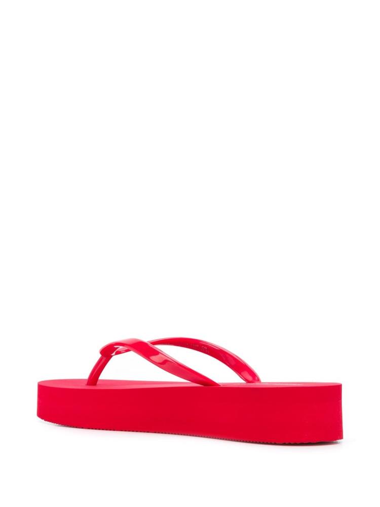 Red Women's Armani Emporio Logo Print Platform Flip Flops | 4XYFPY7