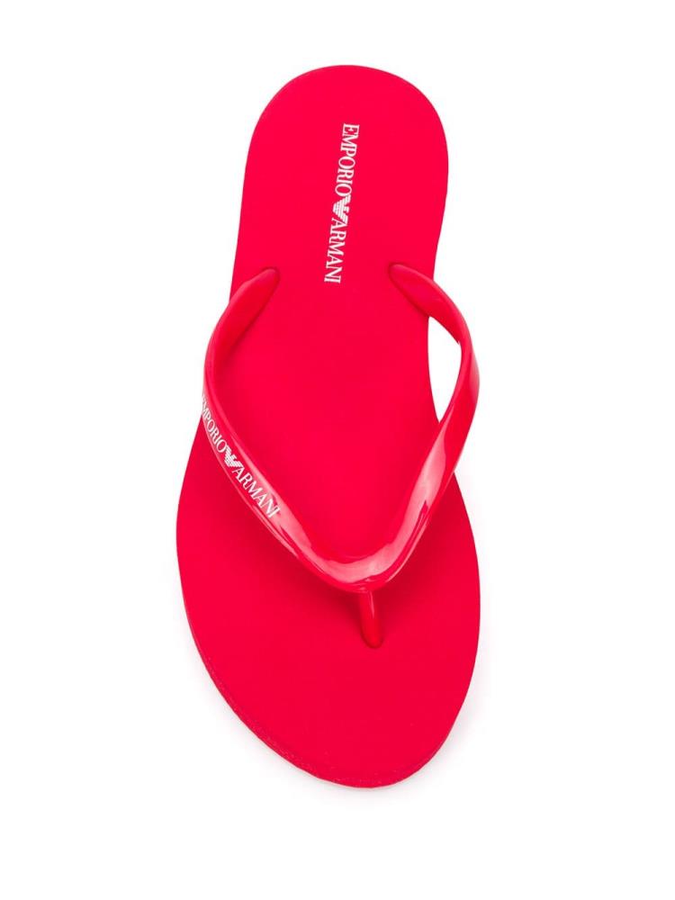 Red Women's Armani Emporio Logo Print Platform Flip Flops | 4XYFPY7