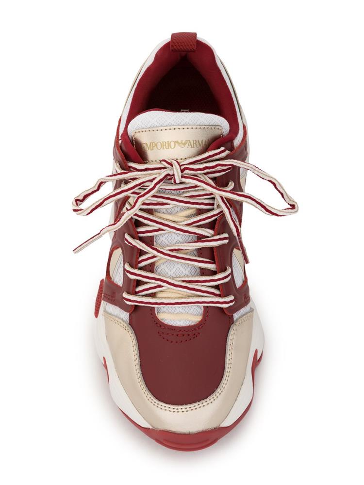 Red Women's Armani Emporio Panelled Chunky Sneakers | 0S668V3