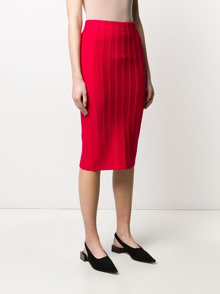 Red Women's Armani Emporio Ribbed Fitted Skirts | ZGKG3FE