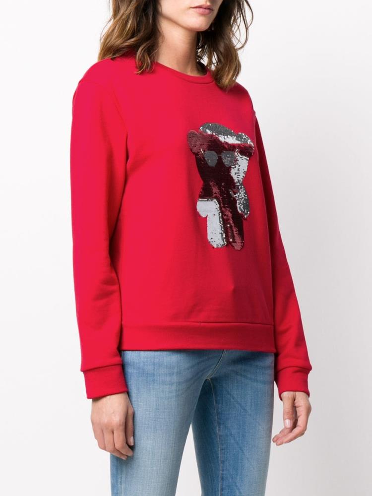 Red Women's Armani Emporio Sequin Teddy Sweatshirts | JOJ78NI