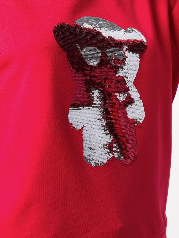 Red Women's Armani Emporio Sequin Teddy Sweatshirts | JOJ78NI