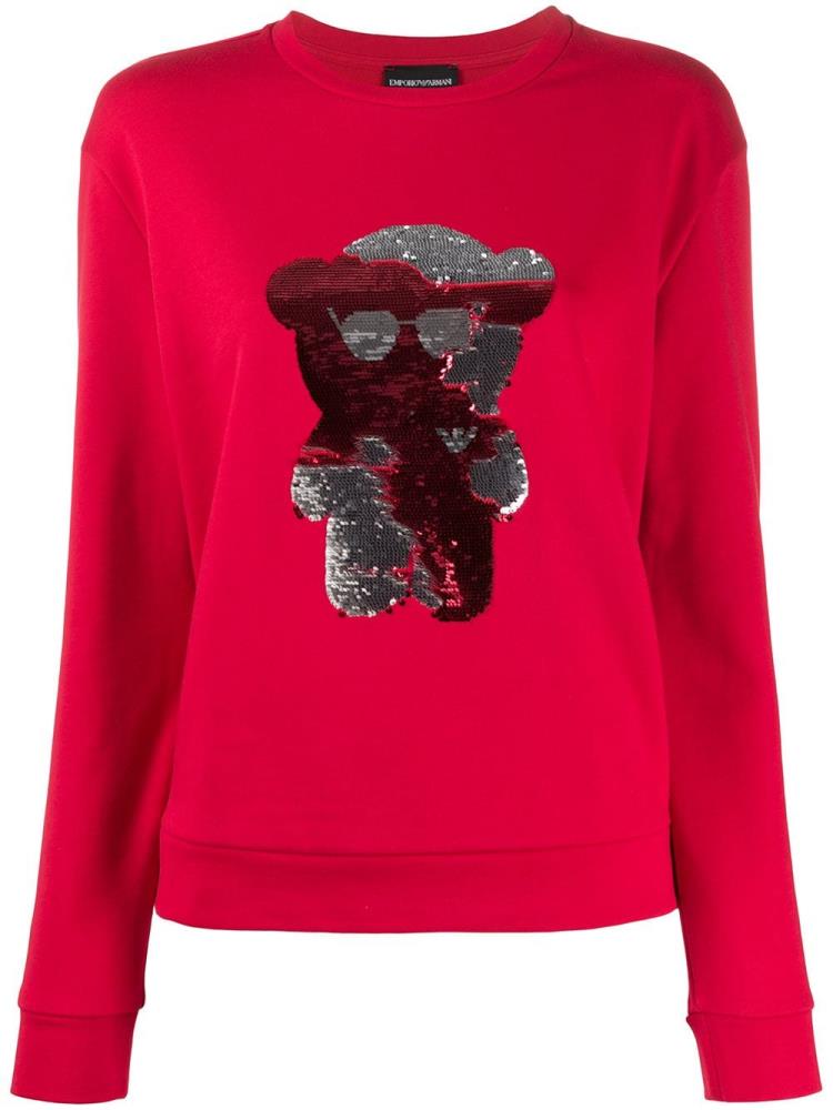 Red Women\'s Armani Emporio Sequin Teddy Sweatshirts | JOJ78NI