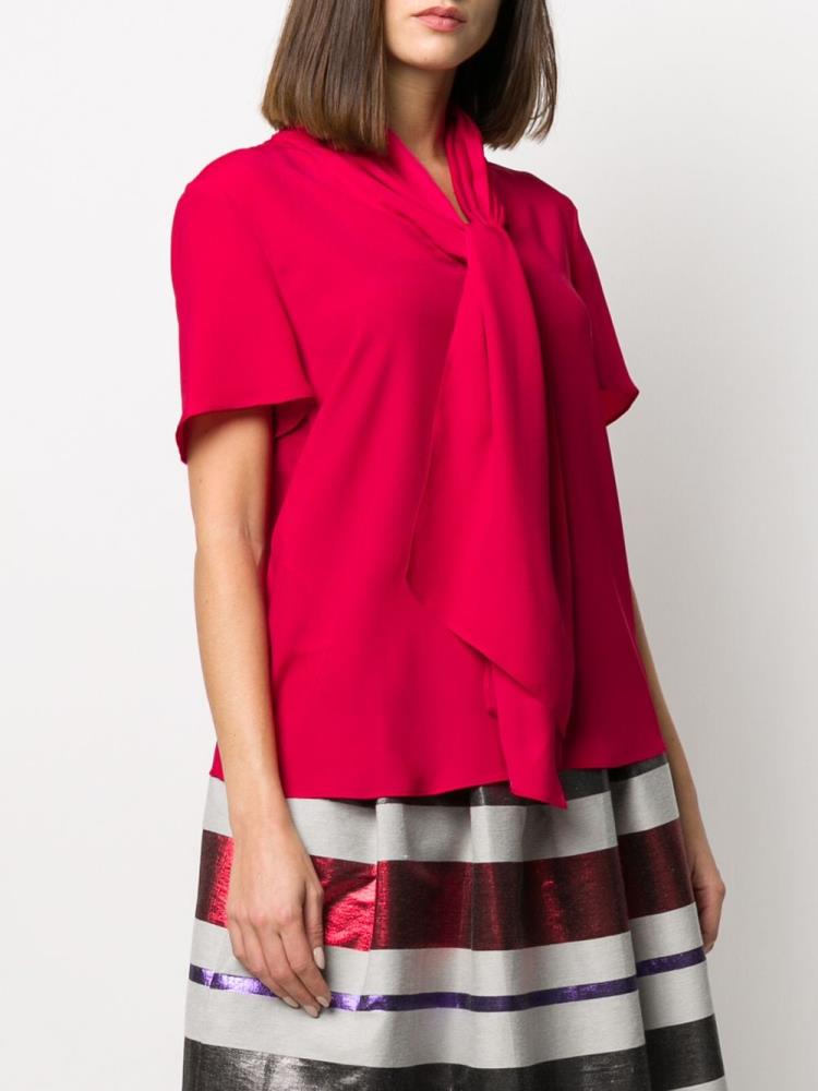 Red Women's Armani Emporio Tie Neck Blouse | XRKRB1M