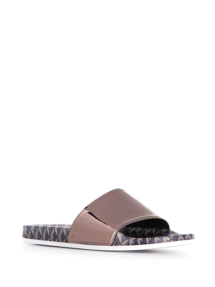 Silver Women's Armani Emporio Flag Logo Slides | TTWCQV8