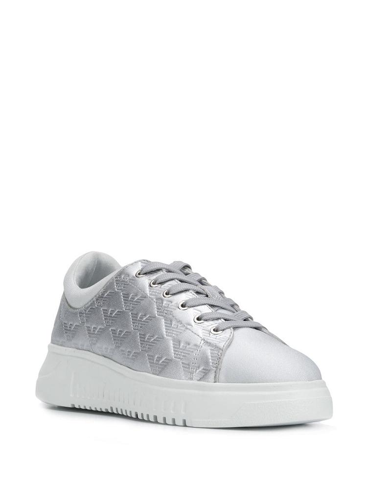 Silver Women's Armani Emporio Monogram Chunky Sole Sneakers | DHKO6Q6