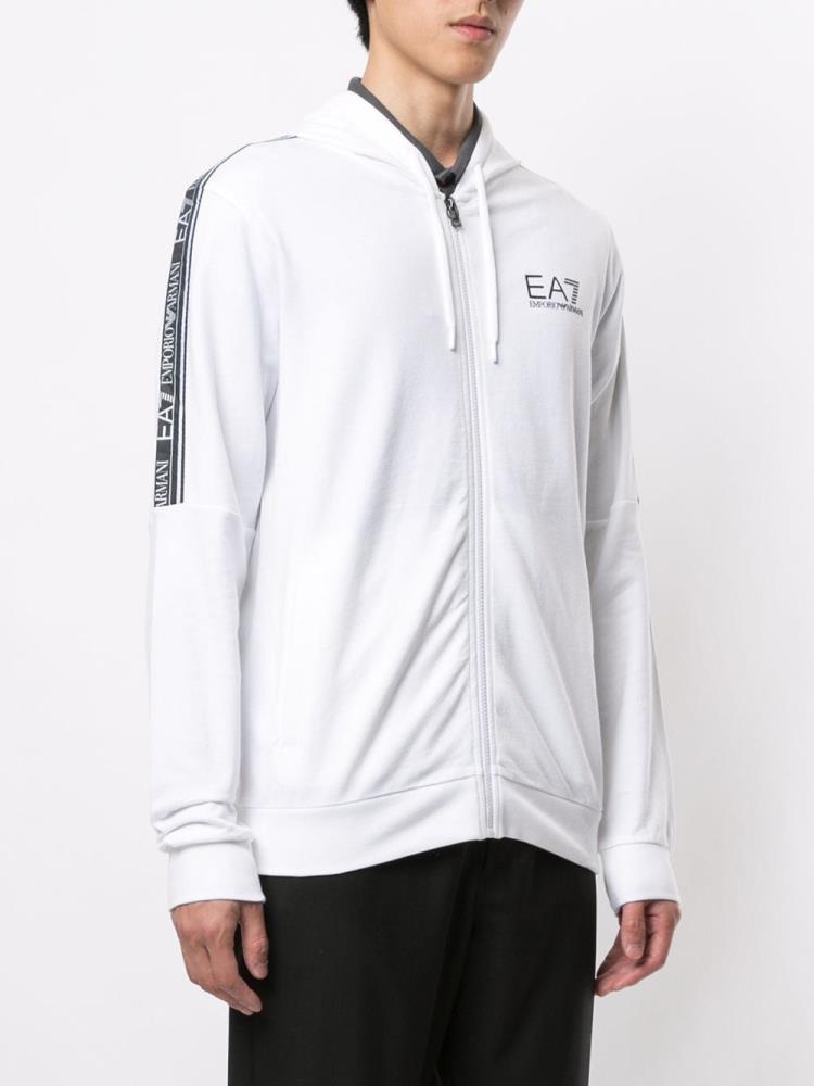 White / Black Men's Ea7 Emporio Armani Logo Stripe Hoodie | WJT2YXA