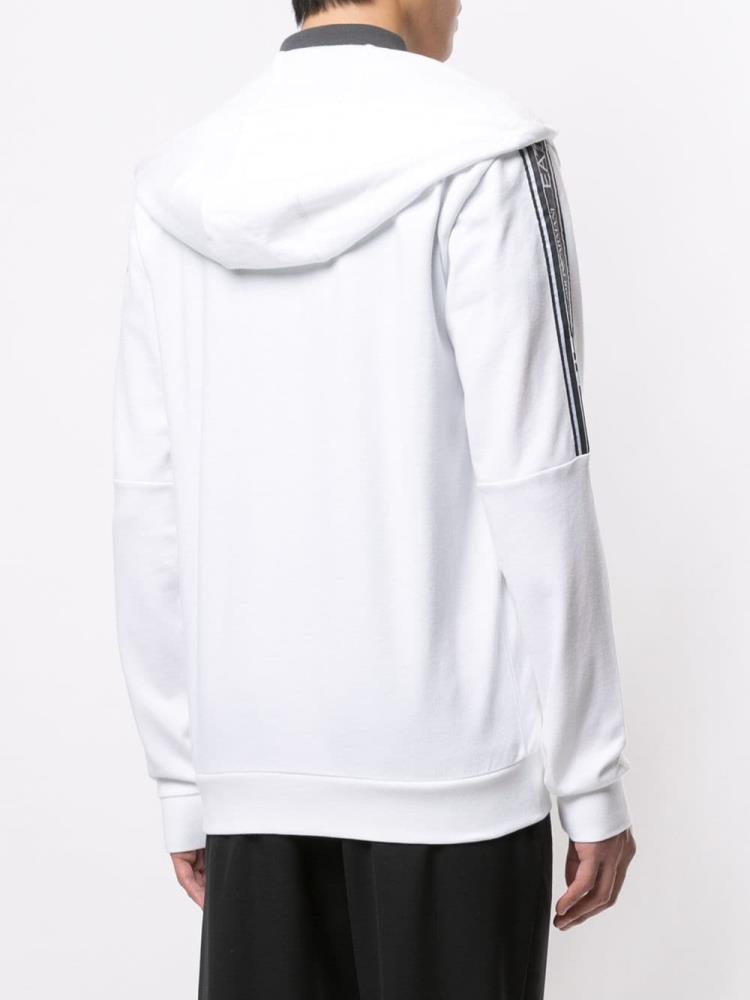 White / Black Men's Ea7 Emporio Armani Logo Stripe Hoodie | WJT2YXA