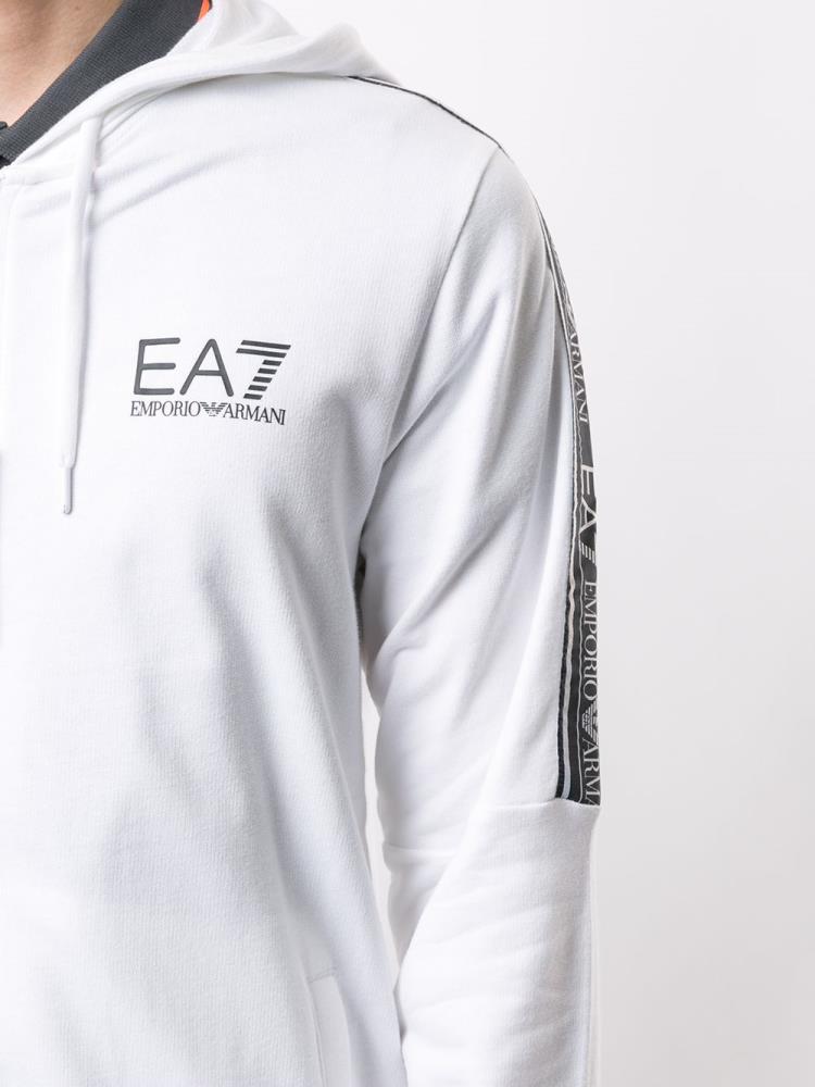 White / Black Men's Ea7 Emporio Armani Logo Stripe Hoodie | WJT2YXA