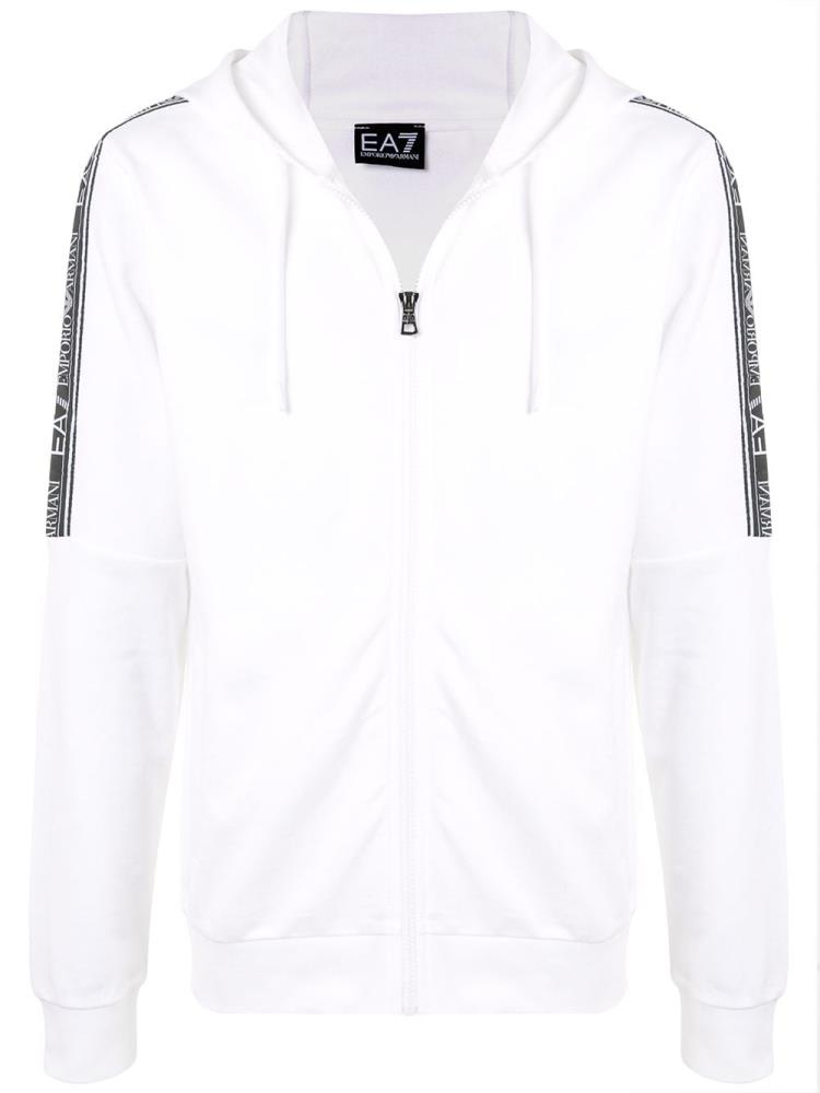 White / Black Men\'s Ea7 Emporio Armani Logo Stripe Hoodie | WJT2YXA