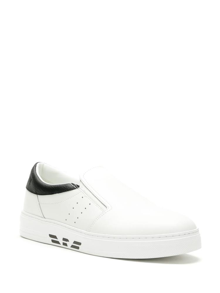 White / Black Men's Armani Emporio Logo Slip On Sneakers | 0YJ3BIM