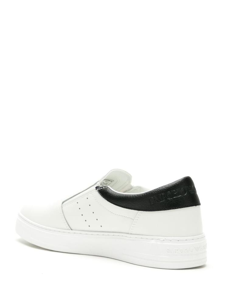 White / Black Men's Armani Emporio Logo Slip On Sneakers | 0YJ3BIM