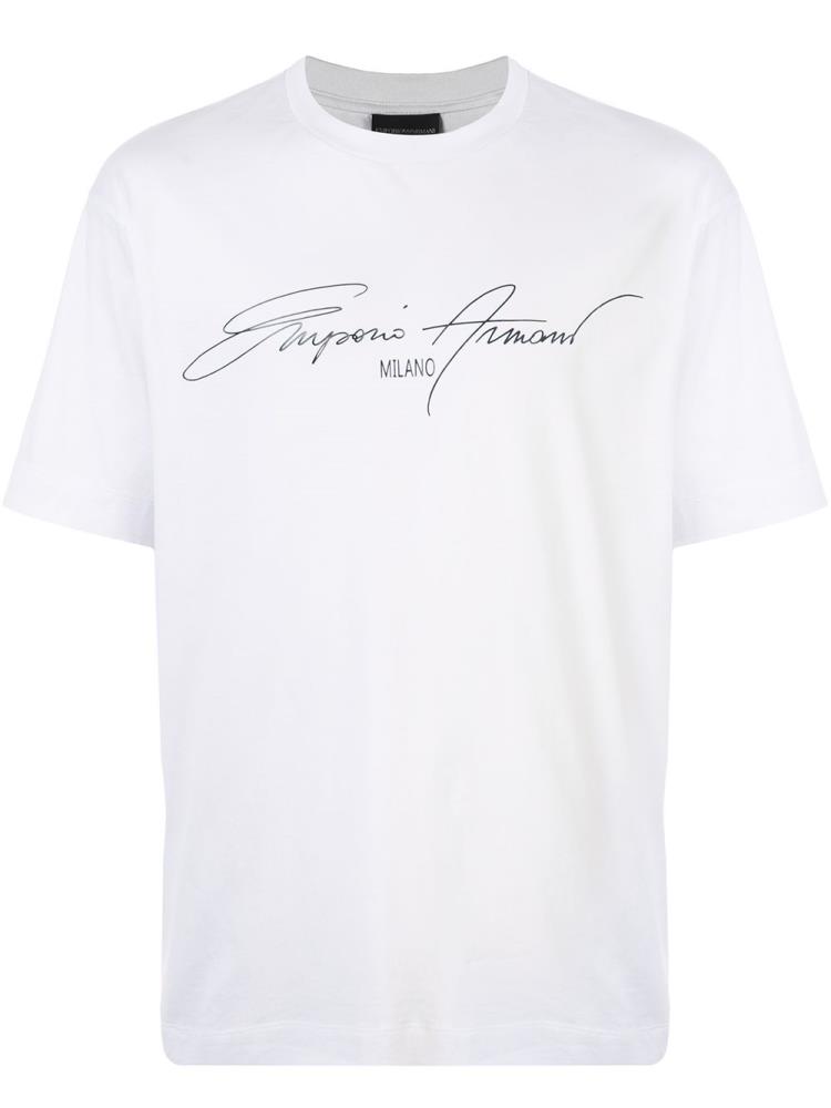 White / Black Men\'s Armani Emporio Signature Logo T Shirts | 18WXB8L