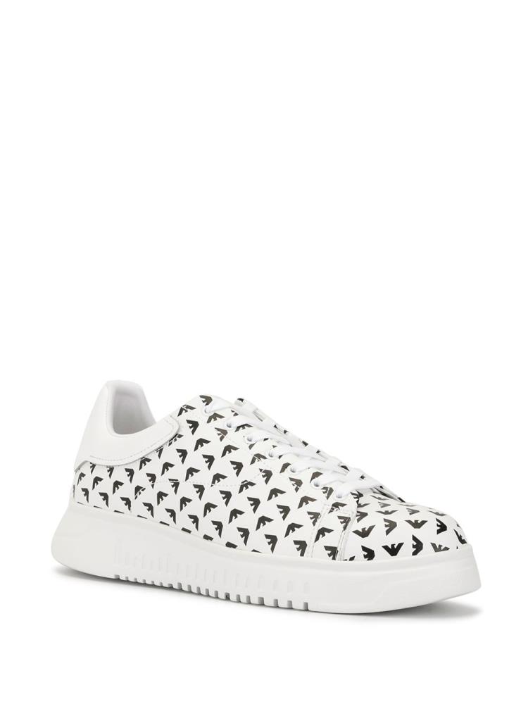 White / Black Men's Armani Emporio Logo Print Low Top Sneakers | 43RE46L