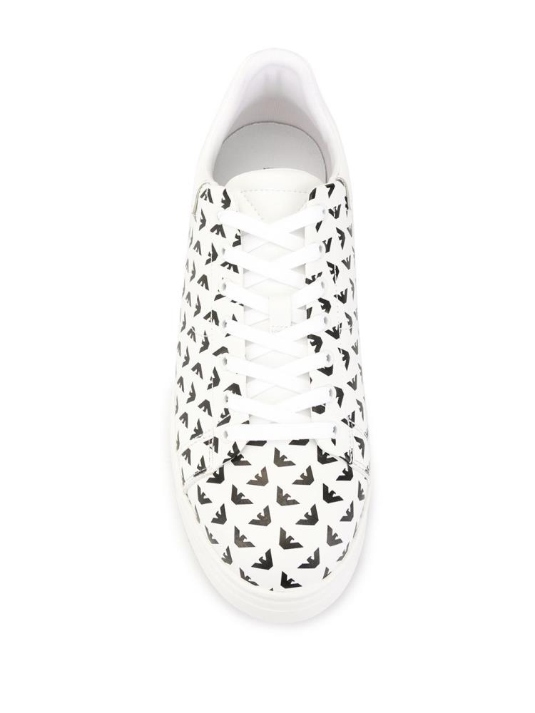 White / Black Men's Armani Emporio Logo Print Low Top Sneakers | 43RE46L