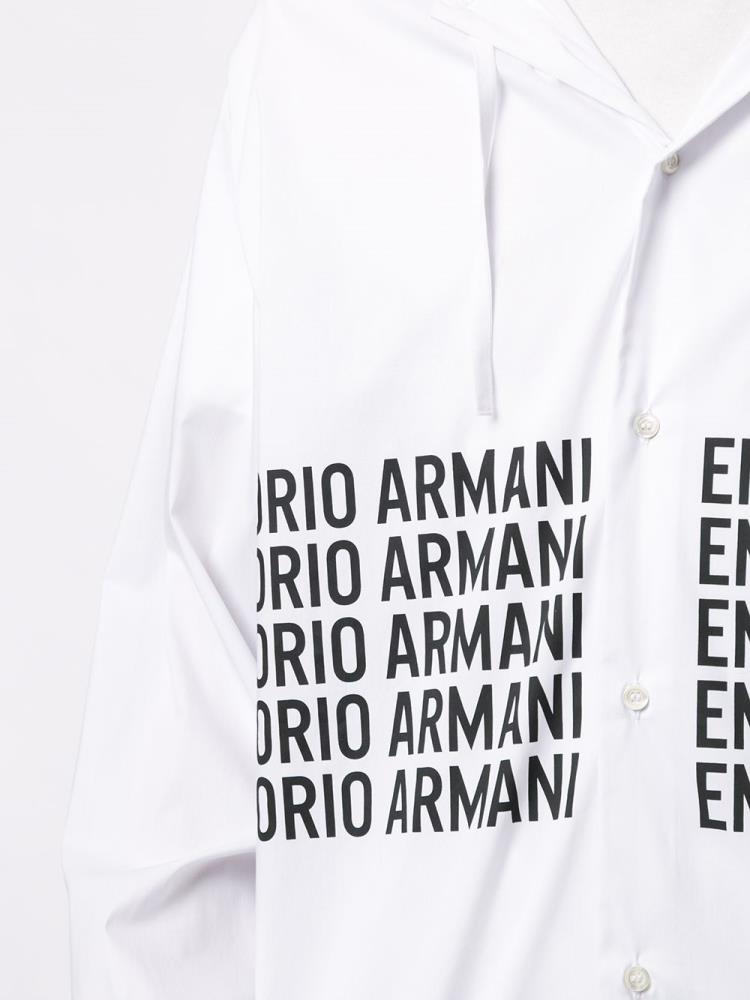 White / Black Men's Armani Emporio Logo Print Shirts | BJ4U3KC