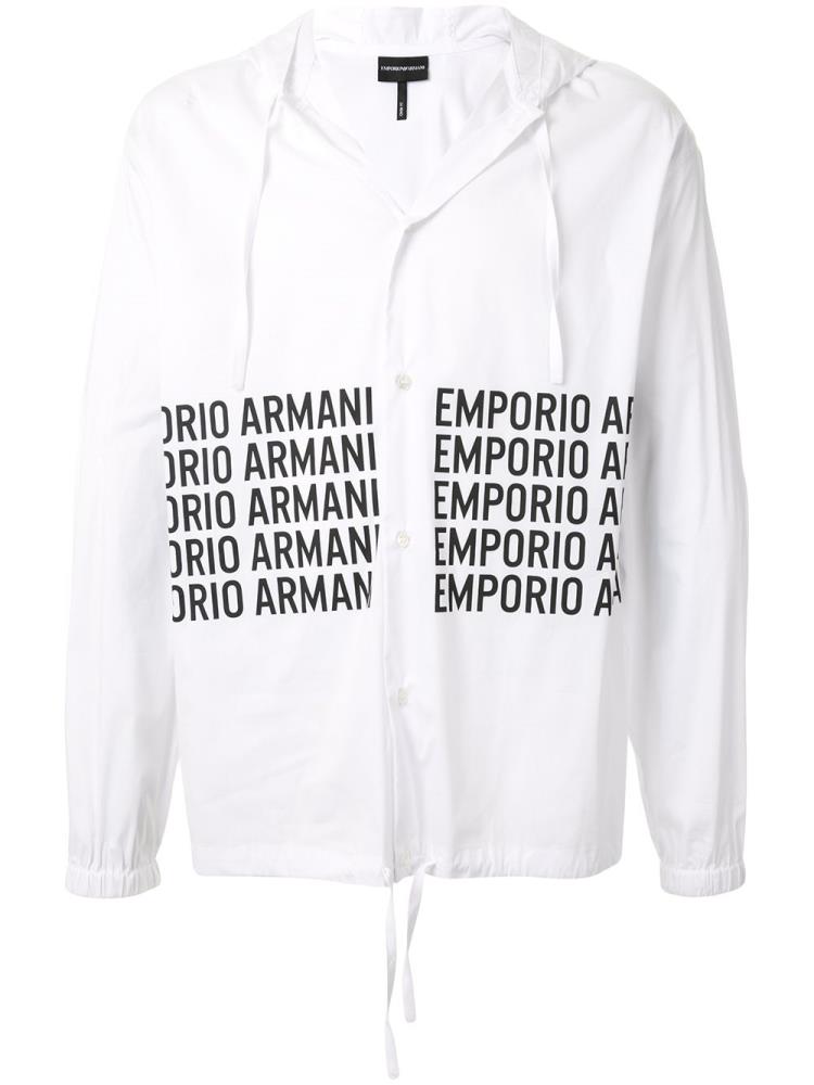 White / Black Men\'s Armani Emporio Logo Print Shirts | BJ4U3KC