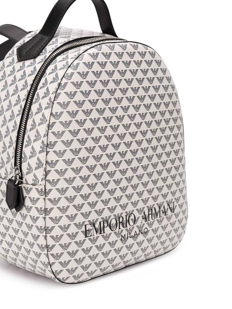 White / Black Women's Armani Emporio Logo Print Backpacks | OPVWF15