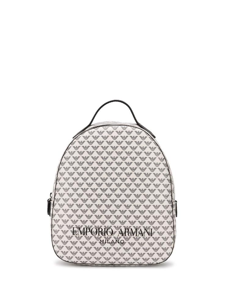 White / Black Women\'s Armani Emporio Logo Print Backpacks | OPVWF15