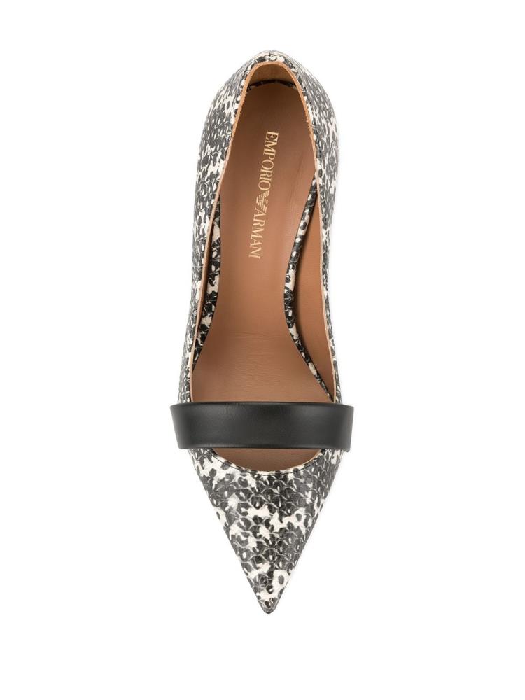 White / Black Women's Armani Emporio Printed Pointed Toe Pumps | PQFNZ4G