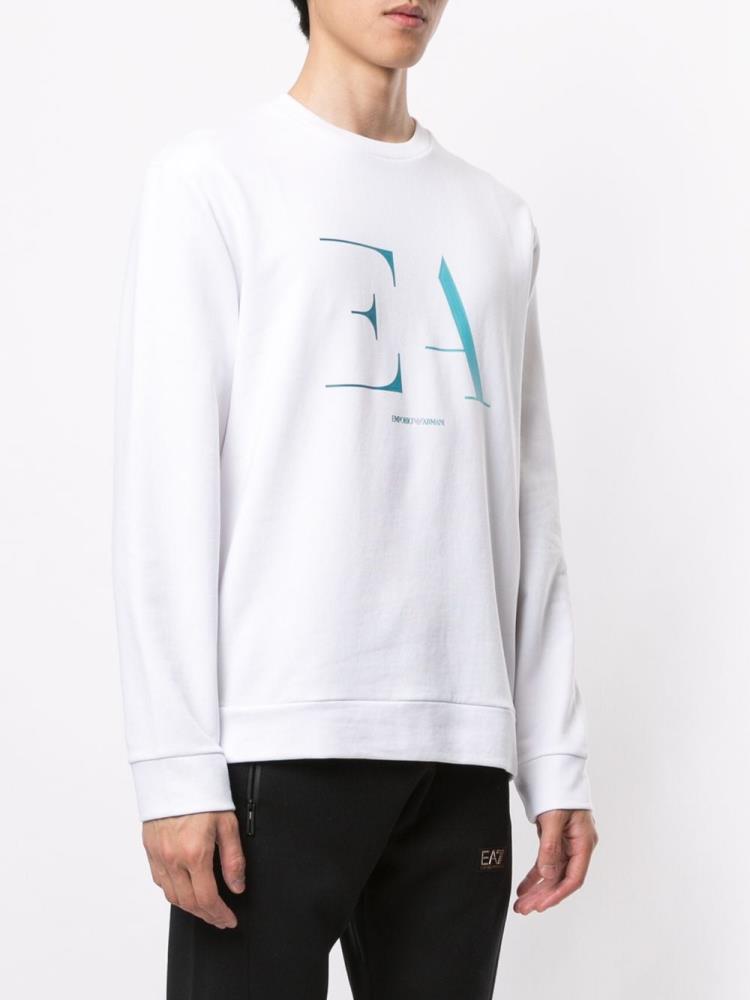 White / Blue Men's Armani Emporio Monogram Logo Sweaters | QKZ8HH1