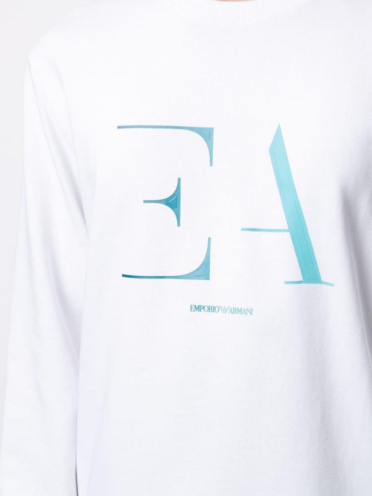 White / Blue Men's Armani Emporio Monogram Logo Sweaters | QKZ8HH1