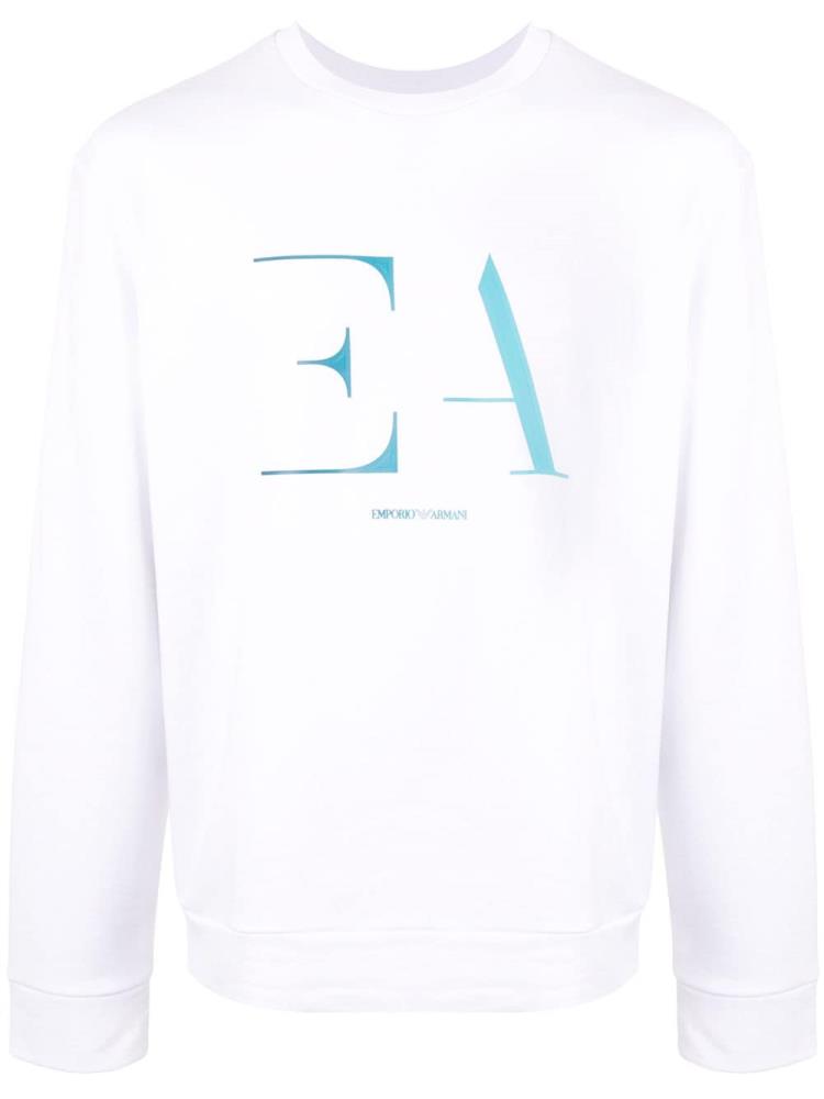 White / Blue Men\'s Armani Emporio Monogram Logo Sweaters | QKZ8HH1