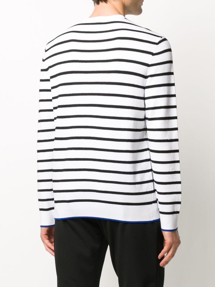 White / Blue Men's Armani Emporio Striped Long Sleeve Jumpers | VNCVOPO