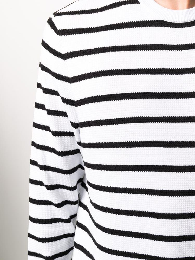 White / Blue Men's Armani Emporio Striped Long Sleeve Jumpers | VNCVOPO