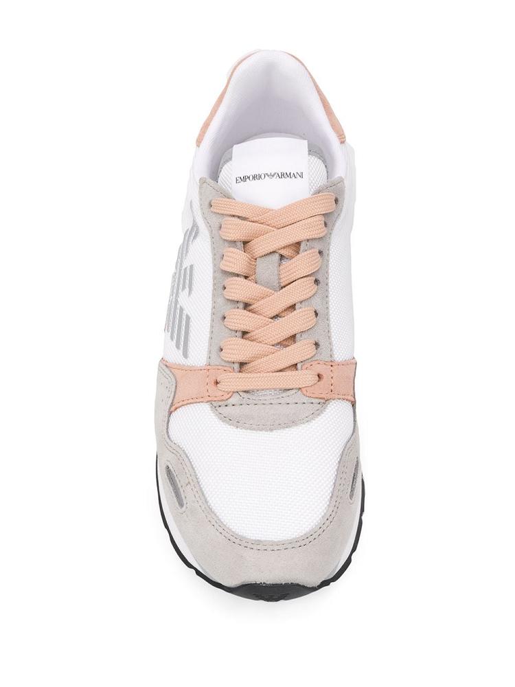 White / Grey Women's Armani Emporio Logo Print Sneakers | E443URB