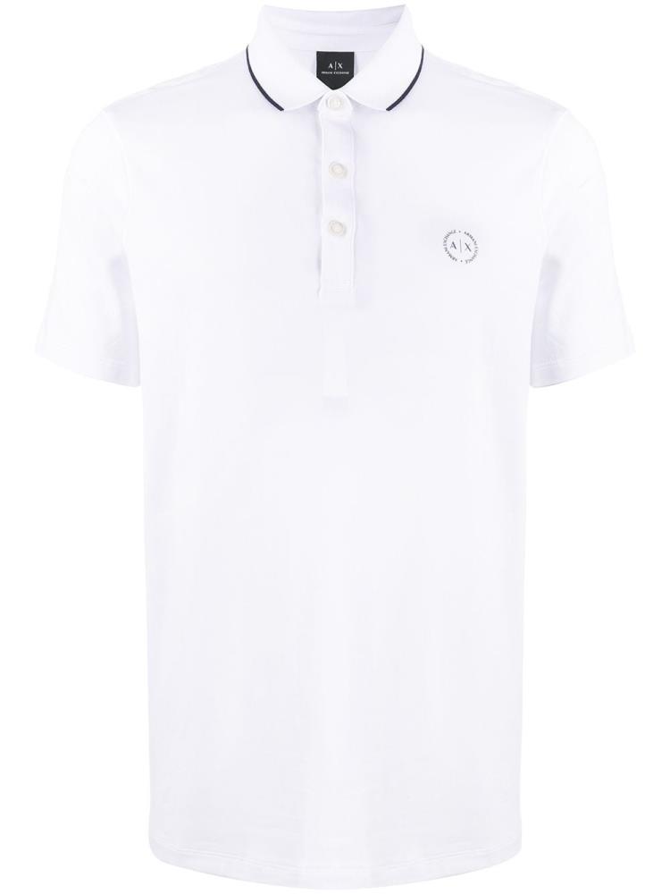 White Men\'s Armani Exchange Embroidered Logo Polo Shirts | 3QWZC8U