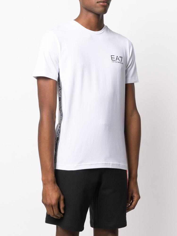 White Men's Ea7 Emporio Armani Crew Neck Logo Tape T Shirts | FWHJLWQ