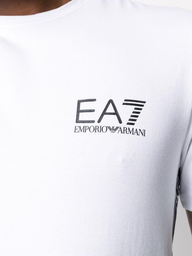 White Men's Ea7 Emporio Armani Crew Neck Logo Tape T Shirts | FWHJLWQ