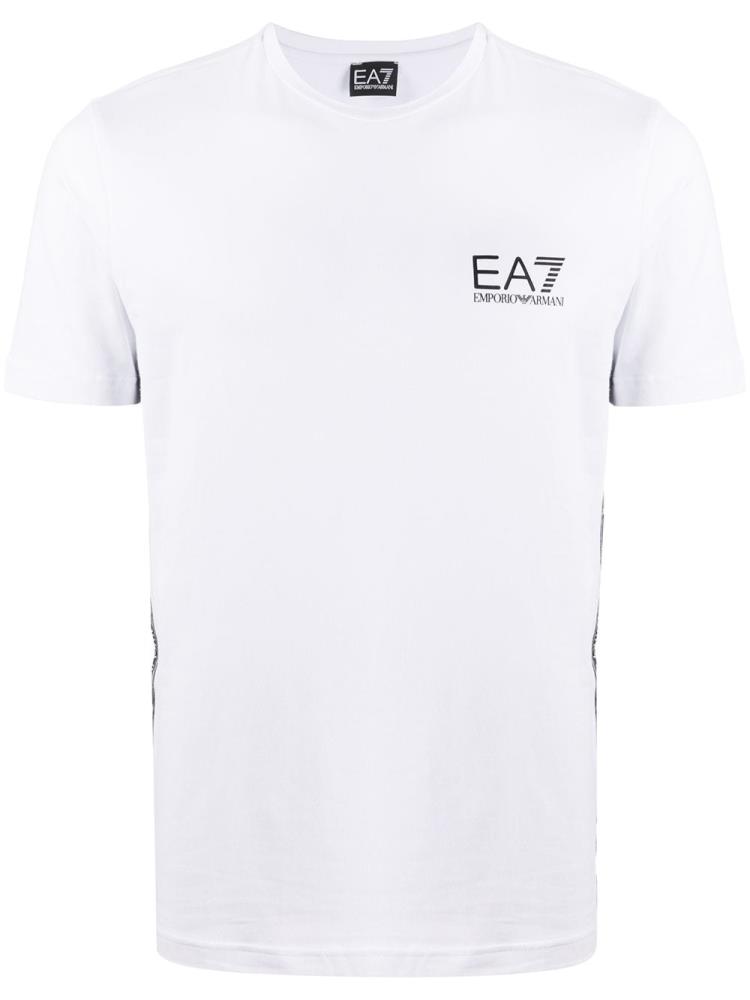 White Men\'s Ea7 Emporio Armani Crew Neck Logo Tape T Shirts | FWHJLWQ