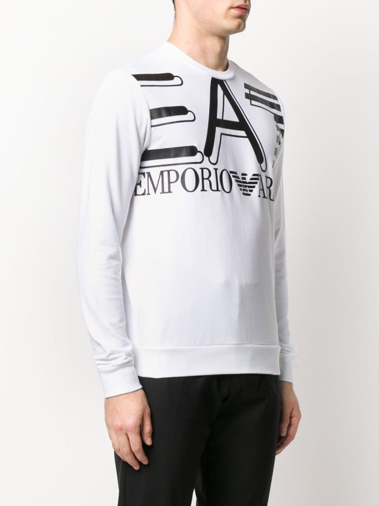 White Men's Ea7 Emporio Ea7 Large Logo Printed Cotton Sweatshirts | 2DWDVT9