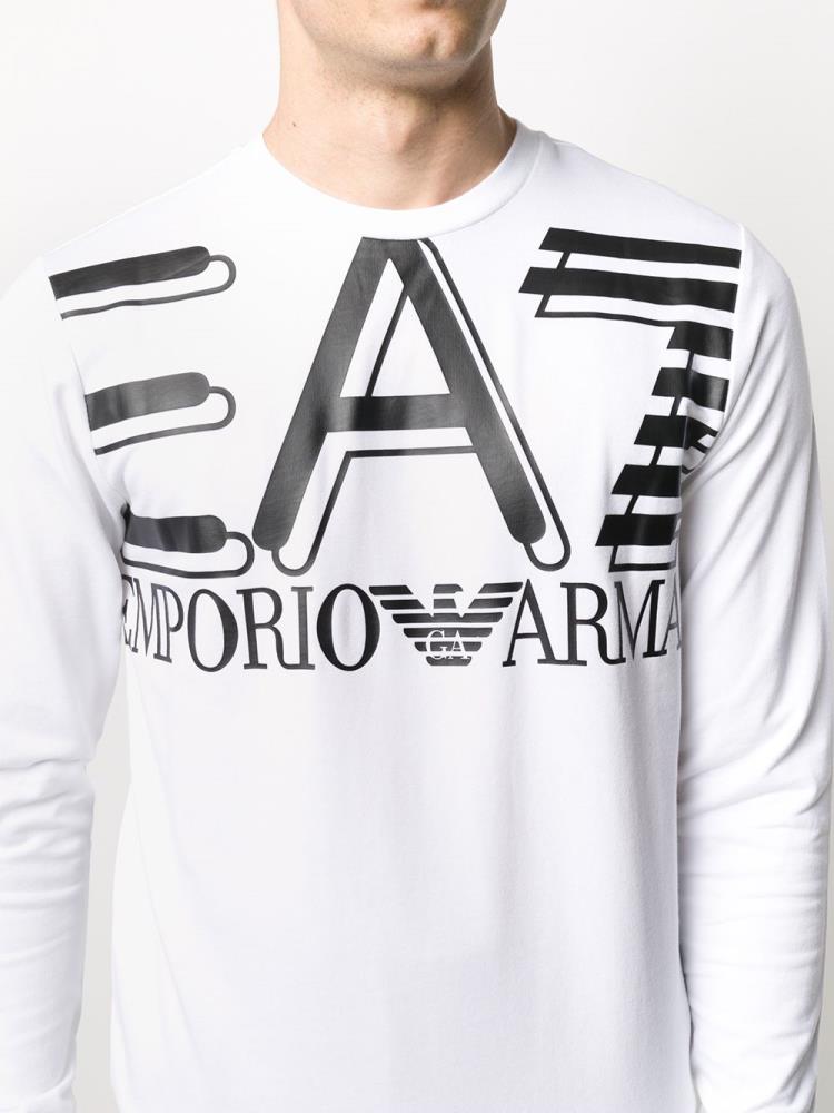 White Men's Ea7 Emporio Ea7 Large Logo Printed Cotton Sweatshirts | 2DWDVT9