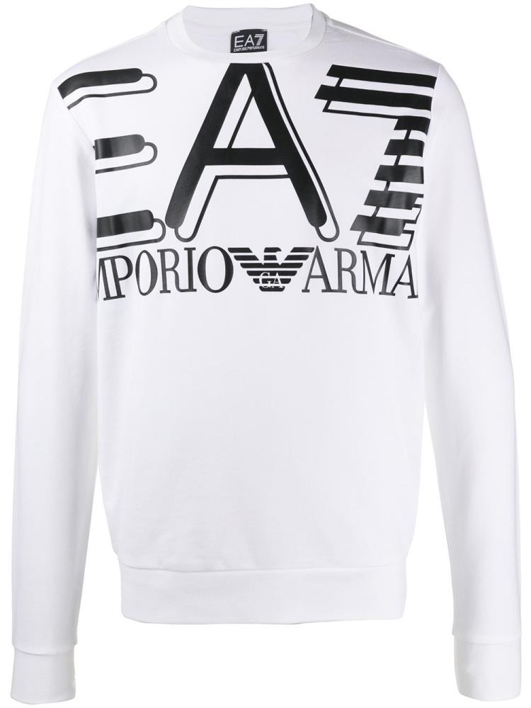 White Men\'s Ea7 Emporio Ea7 Large Logo Printed Cotton Sweatshirts | 2DWDVT9