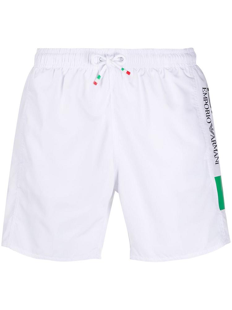 White Men\'s Ea7 Emporio Armani Italian Flag Print Swim Shorts | HQ1MHKO