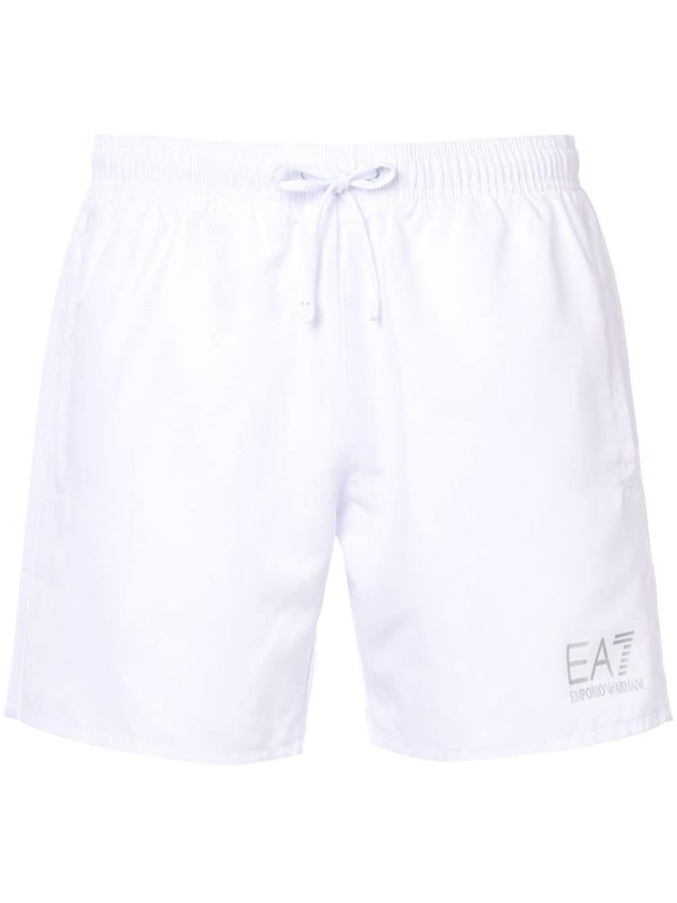 White Men\'s Ea7 Emporio Armani Logo Swim Shorts | QZQH5QE