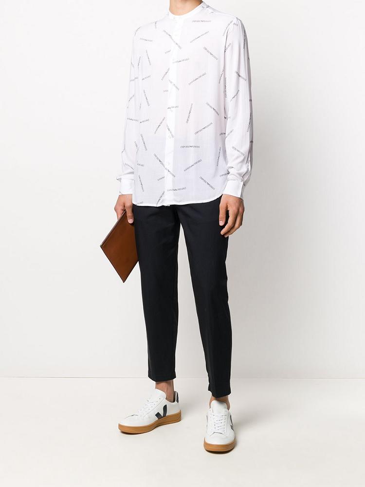 White Men's Armani Emporio All Over Mandarin Collar Shirts | VVBO8HW