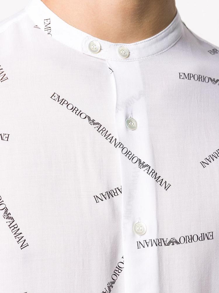 White Men's Armani Emporio All Over Mandarin Collar Shirts | VVBO8HW