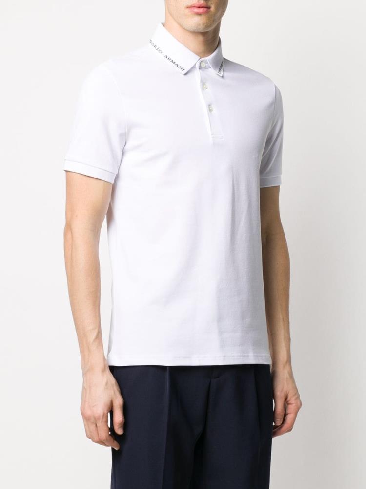 White Men's Armani Emporio Collar Logo Polo Shirts | S0PZDVM