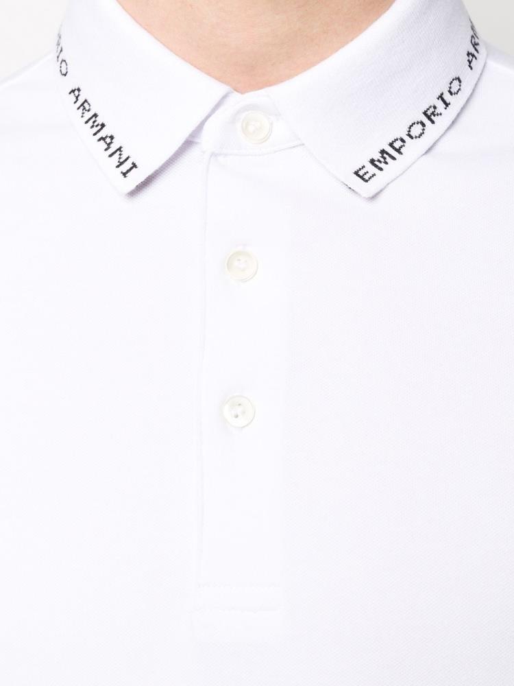 White Men's Armani Emporio Collar Logo Polo Shirts | S0PZDVM