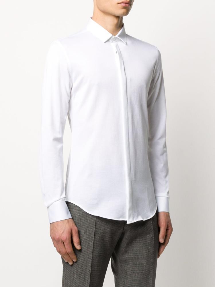 White Men's Armani Emporio Concealed Fastening Shirts | ENHT0BN