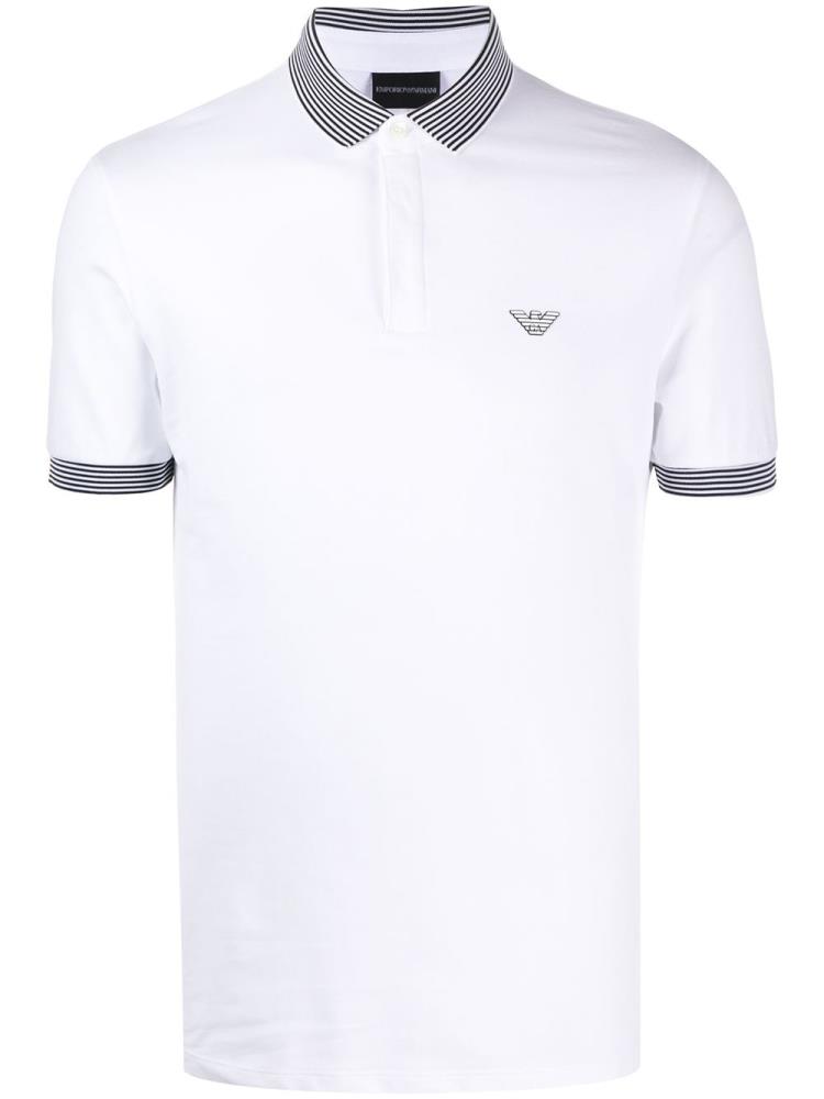 White Men\'s Armani Emporio Contrasting Collar Logo Polo Shirts | 4320KAR