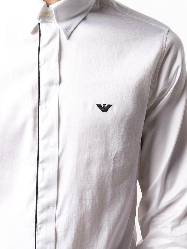 White Men's Armani Emporio Embroidered Logo Shirts | 2KNSK2H